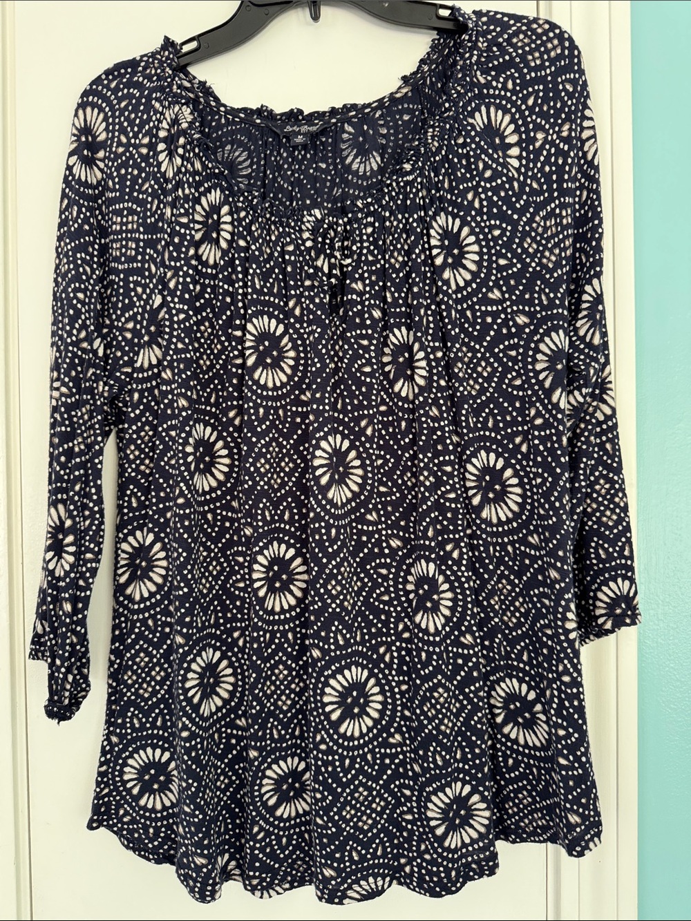 Lucky Brand Navy and White Mandala Peasant Tunic